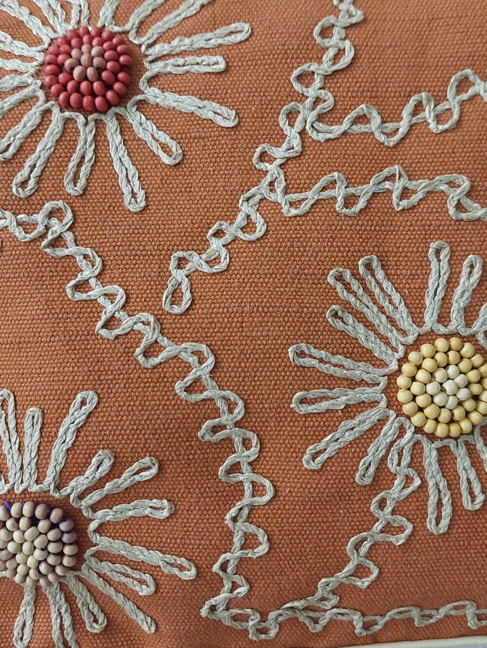 STONE MOUNTAIN Rust Orange Embroidered Beaded Floral Motifs Shoulder Purse Bag - Picture 15 of 16